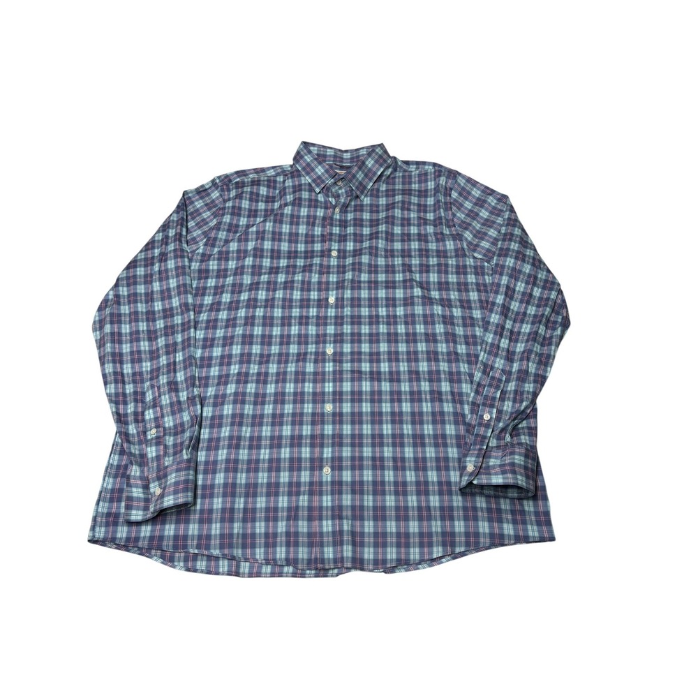 Faherty Brand Movement Plaid Button Down Shirt Mens XXL Blue Pink Stretch
